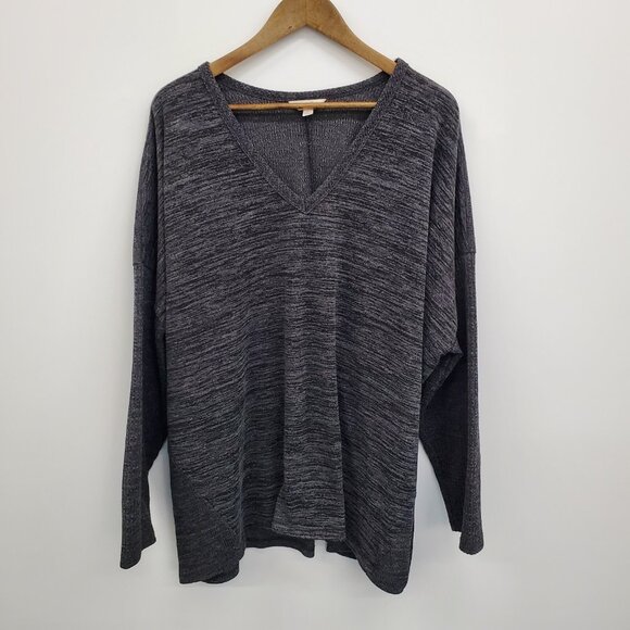 Terra & Sky 4X Sweater V-Neck Knit Lightweight Pullover Black Gray Plus Size - Picture 2 of 12